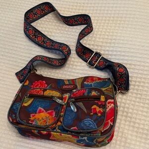 Oilily Brown and Blue Floral Crossbody Bag